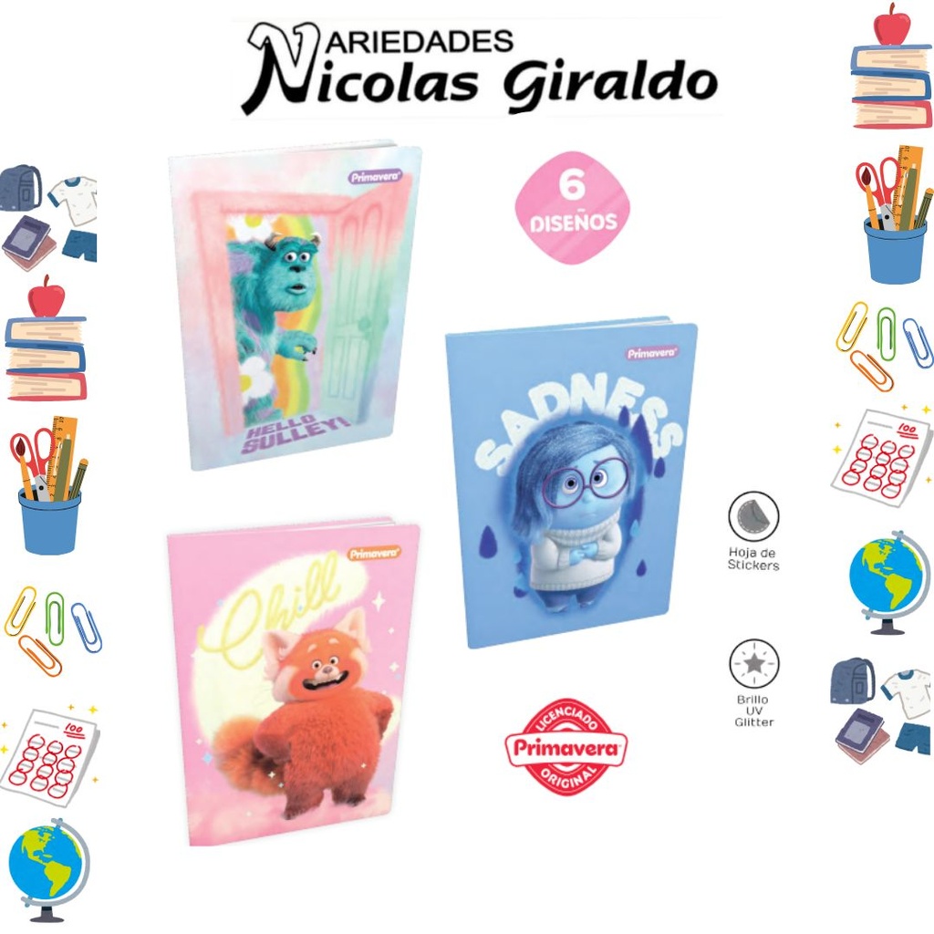 [P3888] Cuaderno cosido primavera pasta dura 100H raya pixar