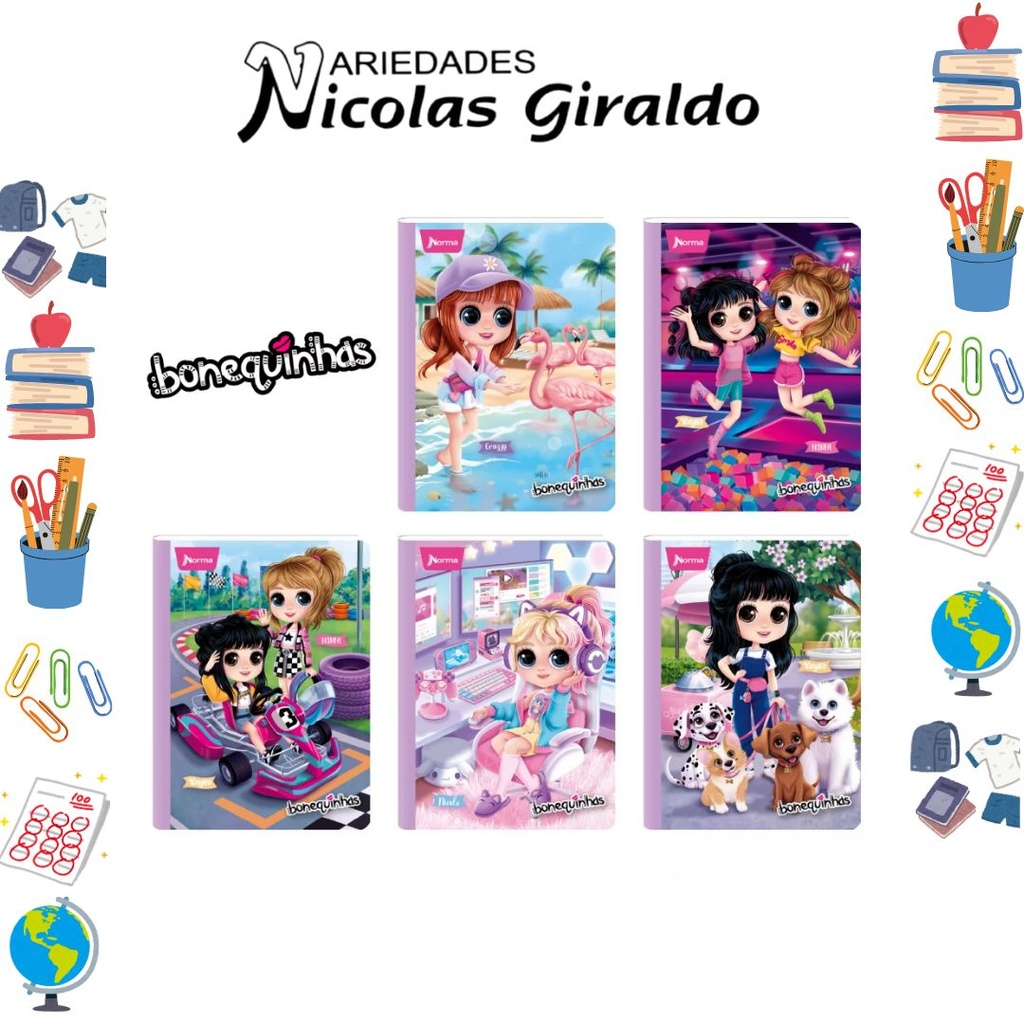 [553807] Cuaderno norma gama media bonequinhas 100H cuadro
