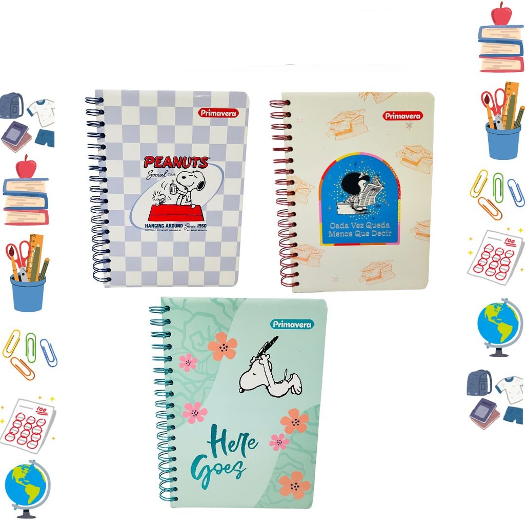 Cuaderno primavera 5 materias argollado pequeño mujer