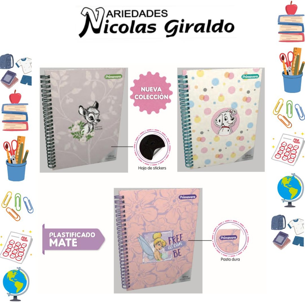 [P3845] Cuaderno primavera argollado academico cuadro Disney classic