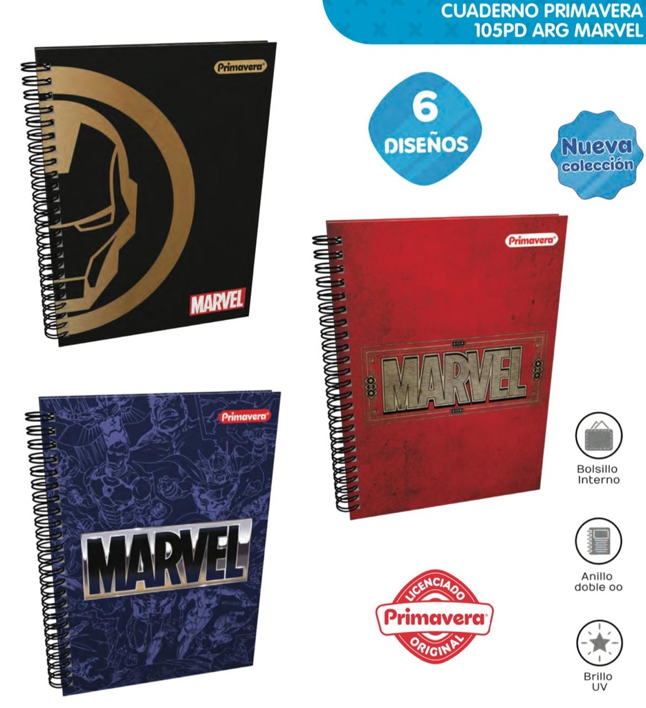 Cuaderno primavera argollado academico marvel cuadro