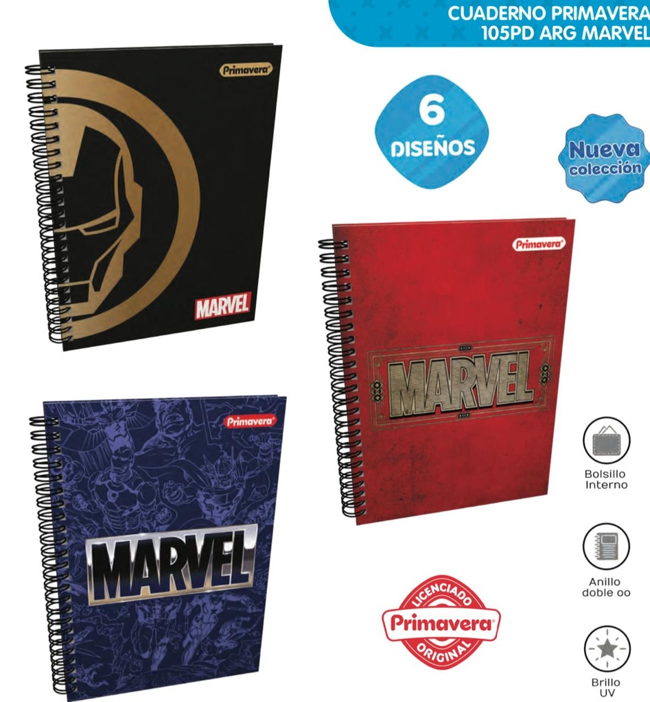 Cuaderno primavera argollado academico marvel raya
