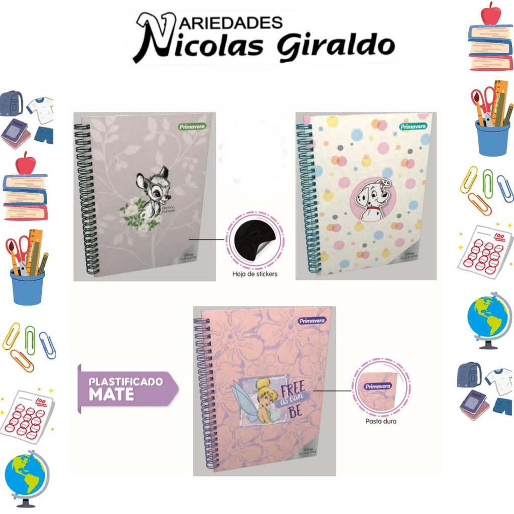 [P3846] Cuaderno primavera argollado academico raya disney classic