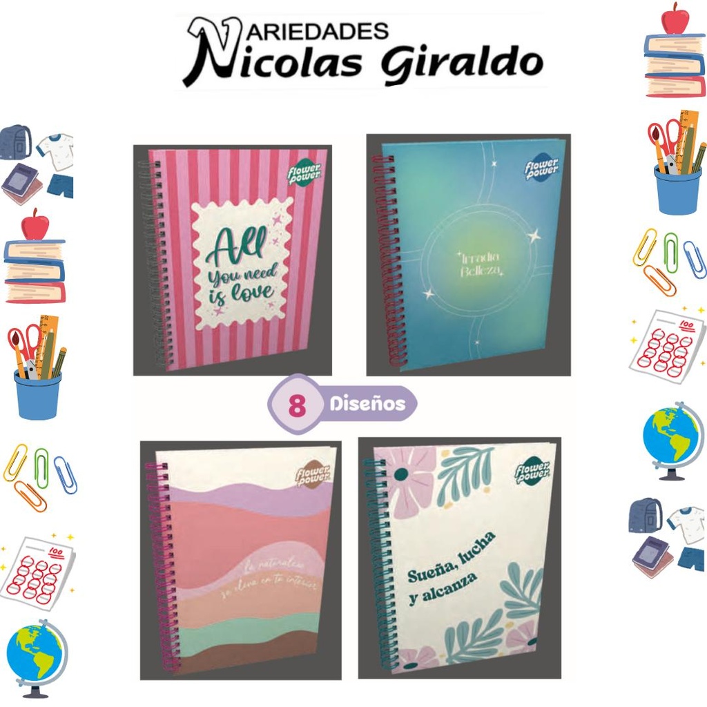 Cuad primavera argollado academico raya flower power