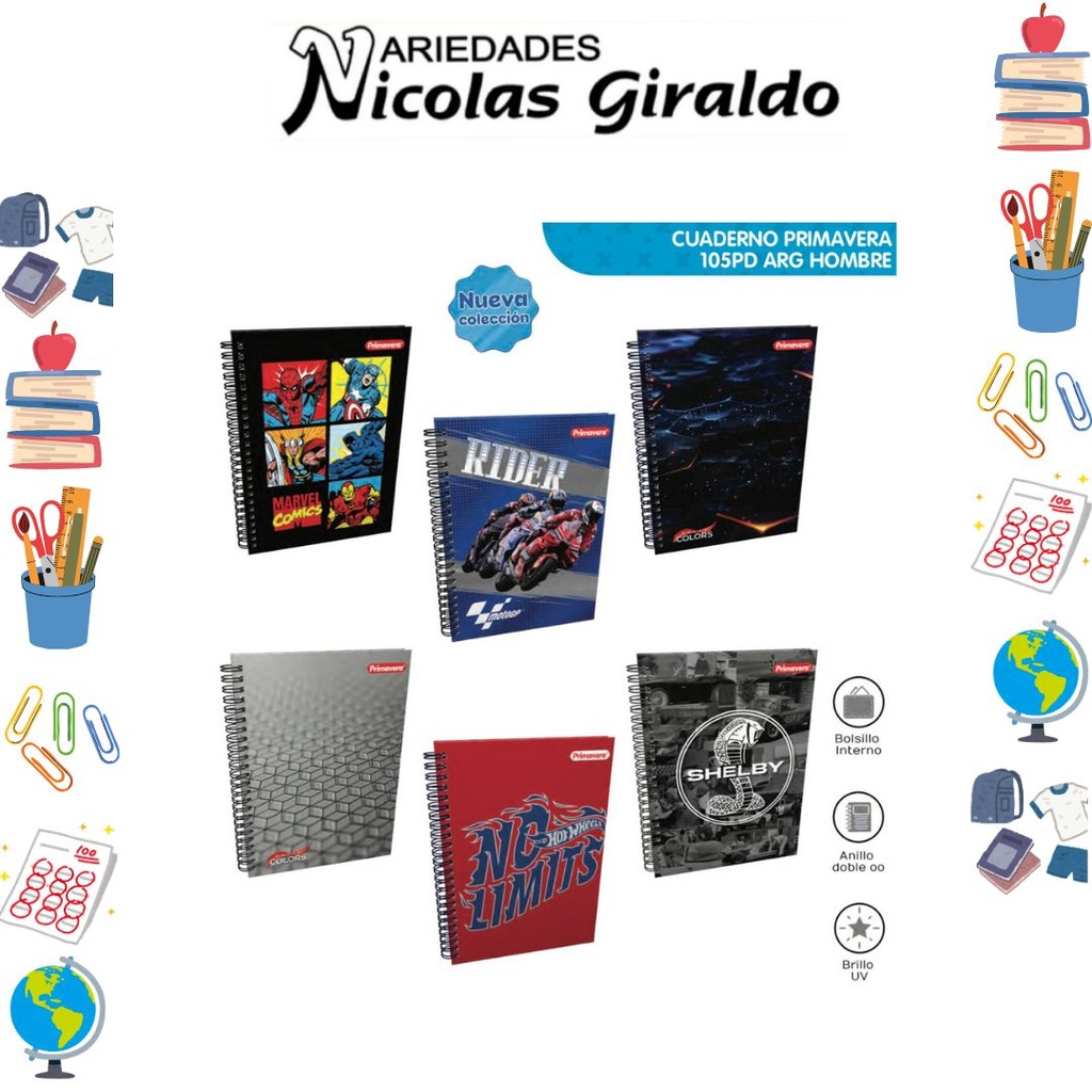 [P1529] Cuaderno prim. argollado grande hombre rayas