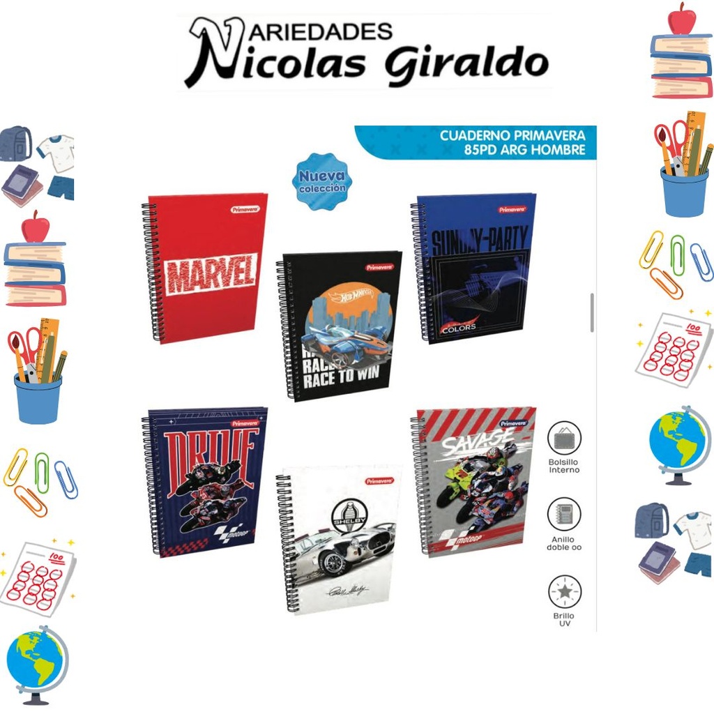 Cuaderno primavera argollado pequeño hombre cuadros