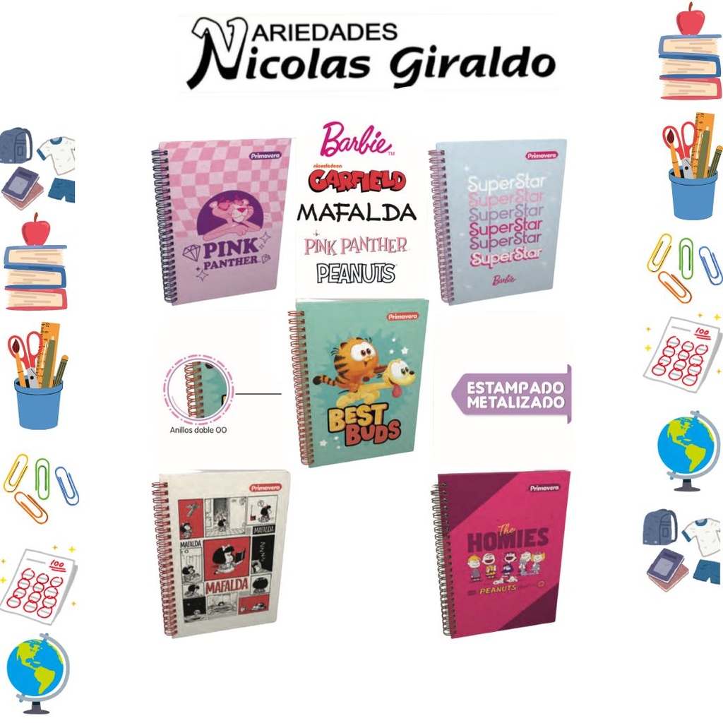 [P1539] Cuaderno primavera argollado pequeño mujer rayas