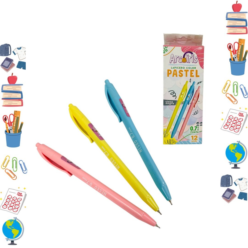 Lapicero arcoiris retractil pastel caja x12