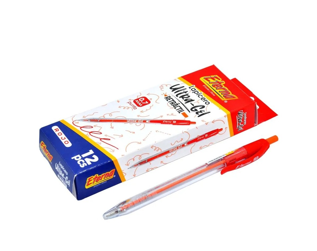 Lapicero eterna retractil 0.7 ultra gel rojo x12