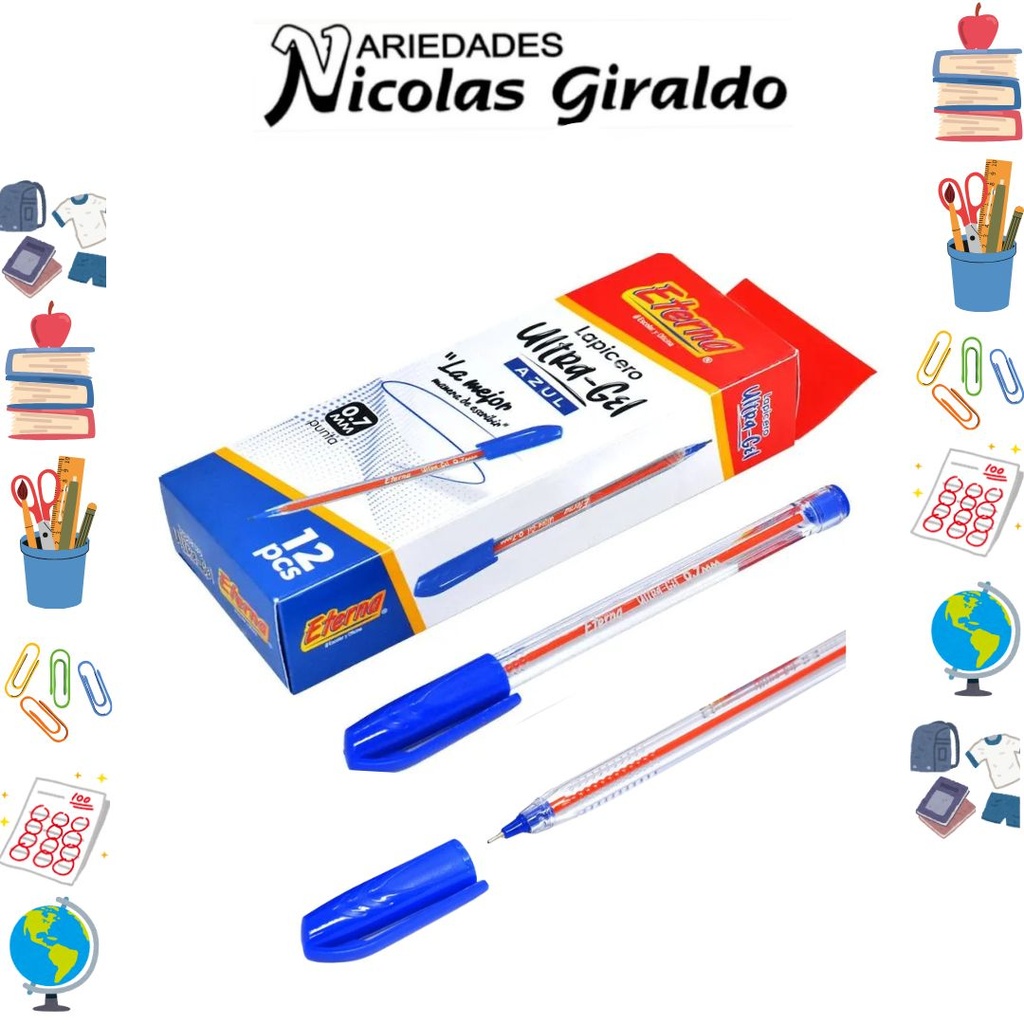 Lapicero eterna tapa 0.7 ultra gel azul x12
