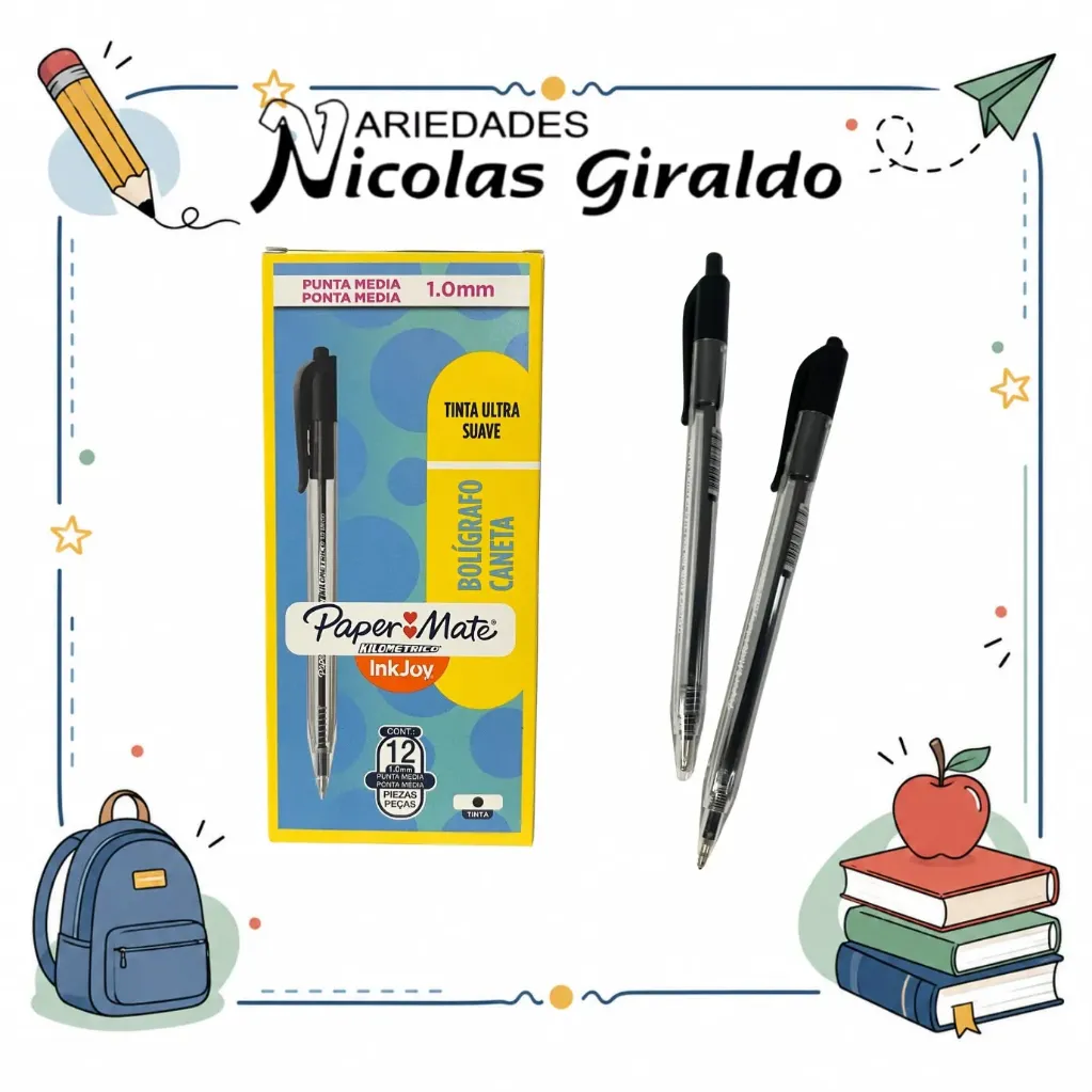 Lapicero kilometrico retractil negro 1.0 x12