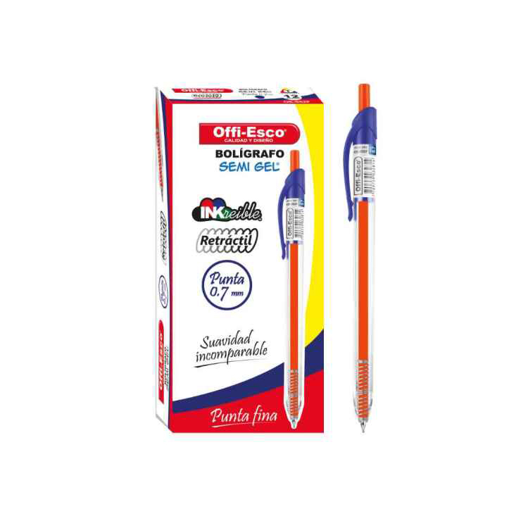 Lapicero offi-Esco retractil azul x12