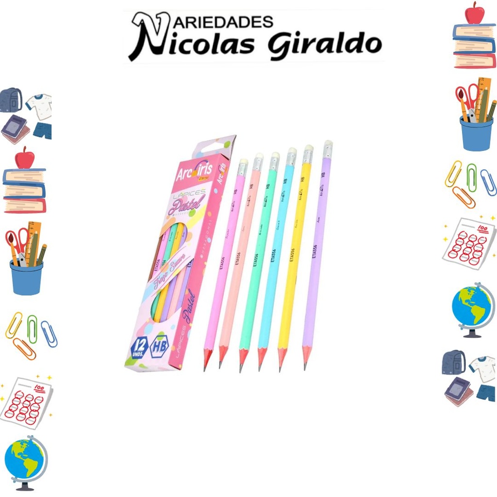 Lapiz eterna arcoiris pastel hb x12 mensaje