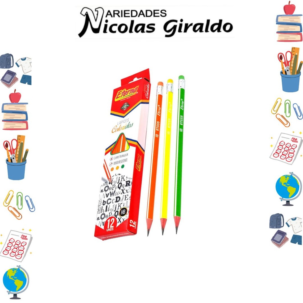 Lapiz eterna hb triangular rayas neon x12