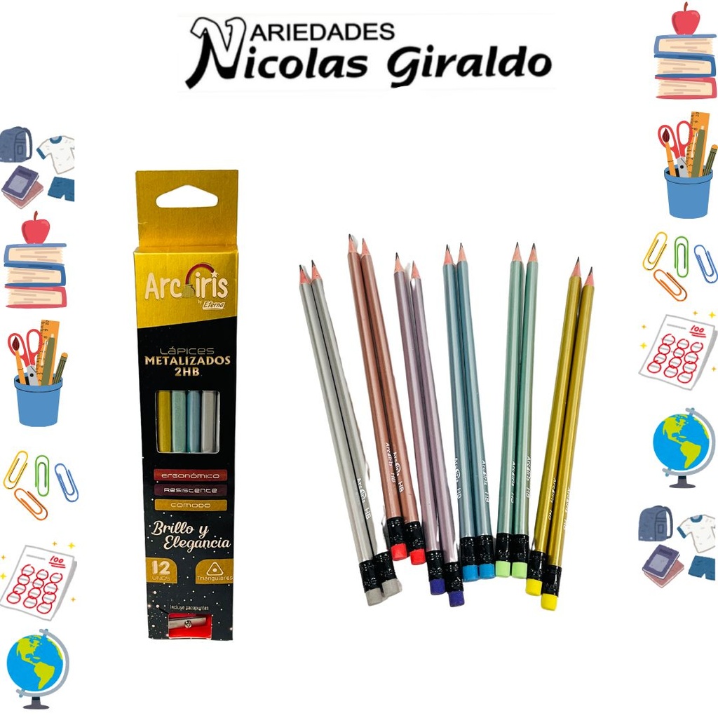 [ETA007] Lapiz metalizado arcoiris X12