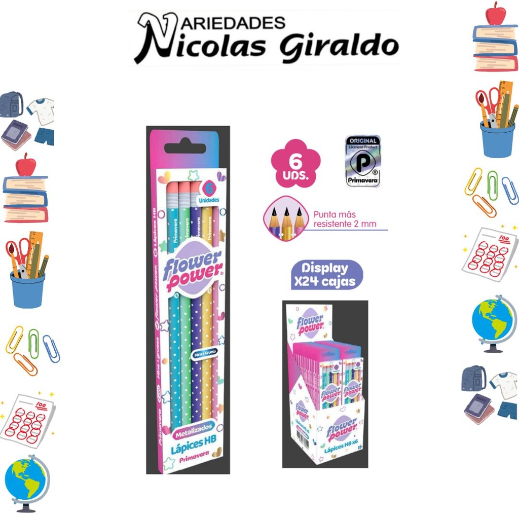 Lapiz primavera flower power x6