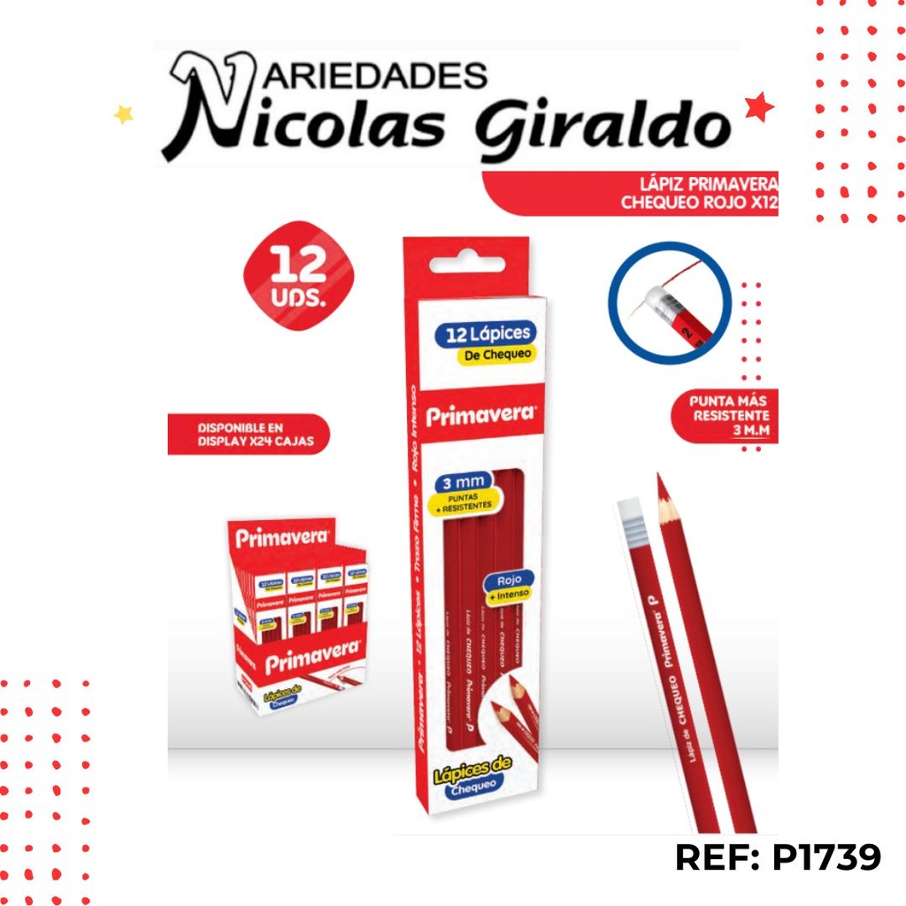 Lapiz primavera rojo x12