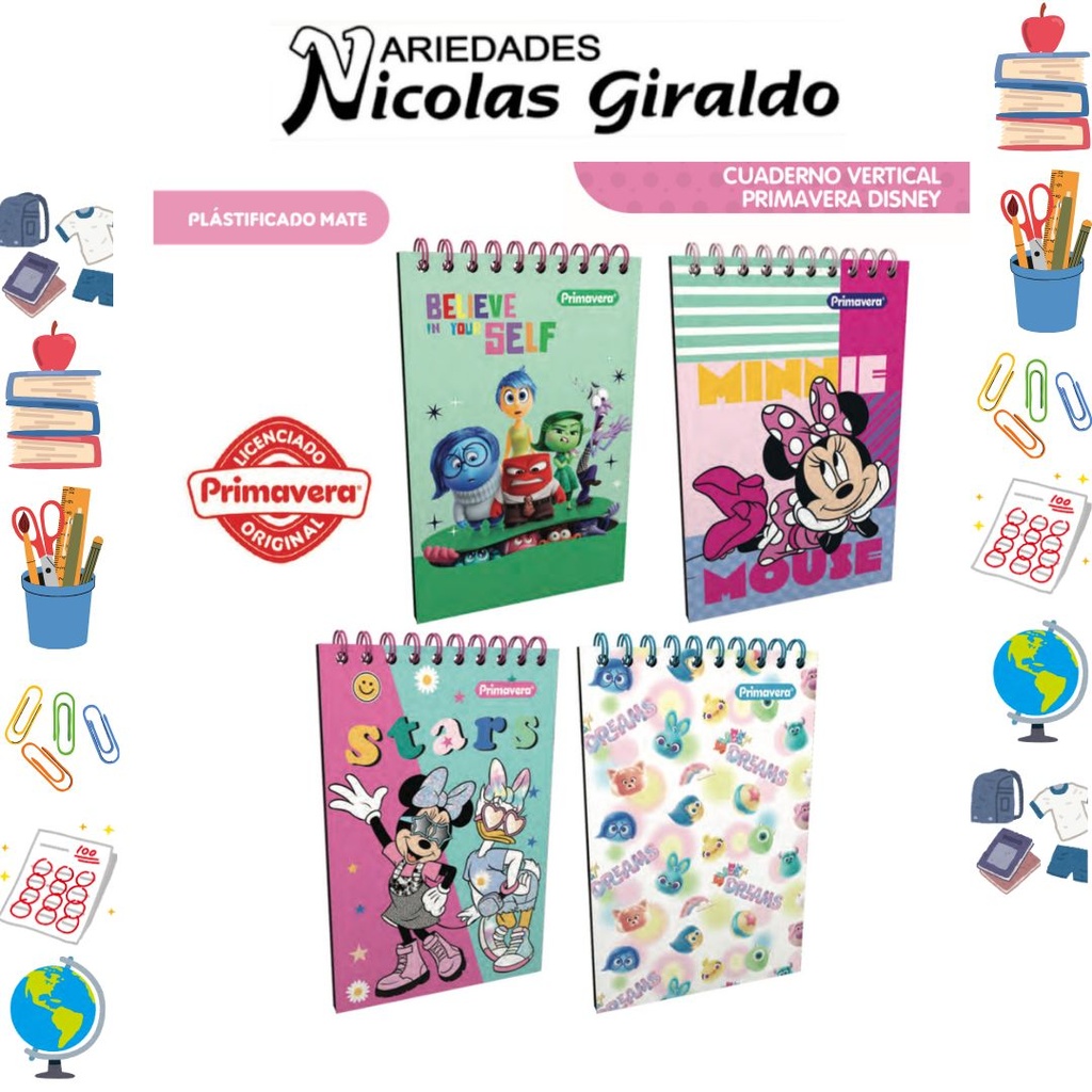 Libreta primavera vertical argollado grande disney