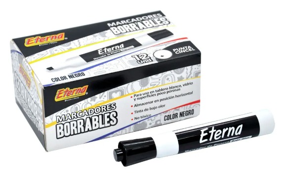 Marcador borrable negro caja x12 eterna 