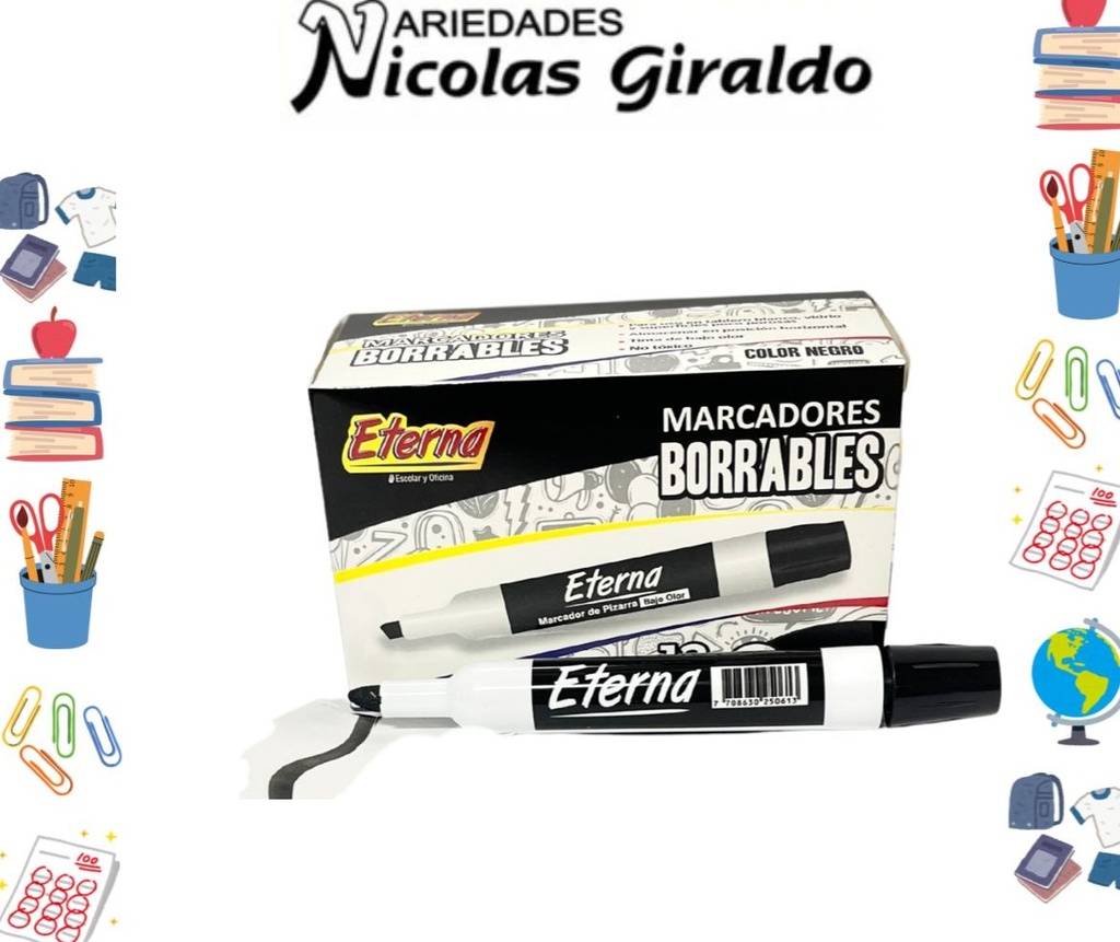 Marcador borrable negro caja x12 eterna 