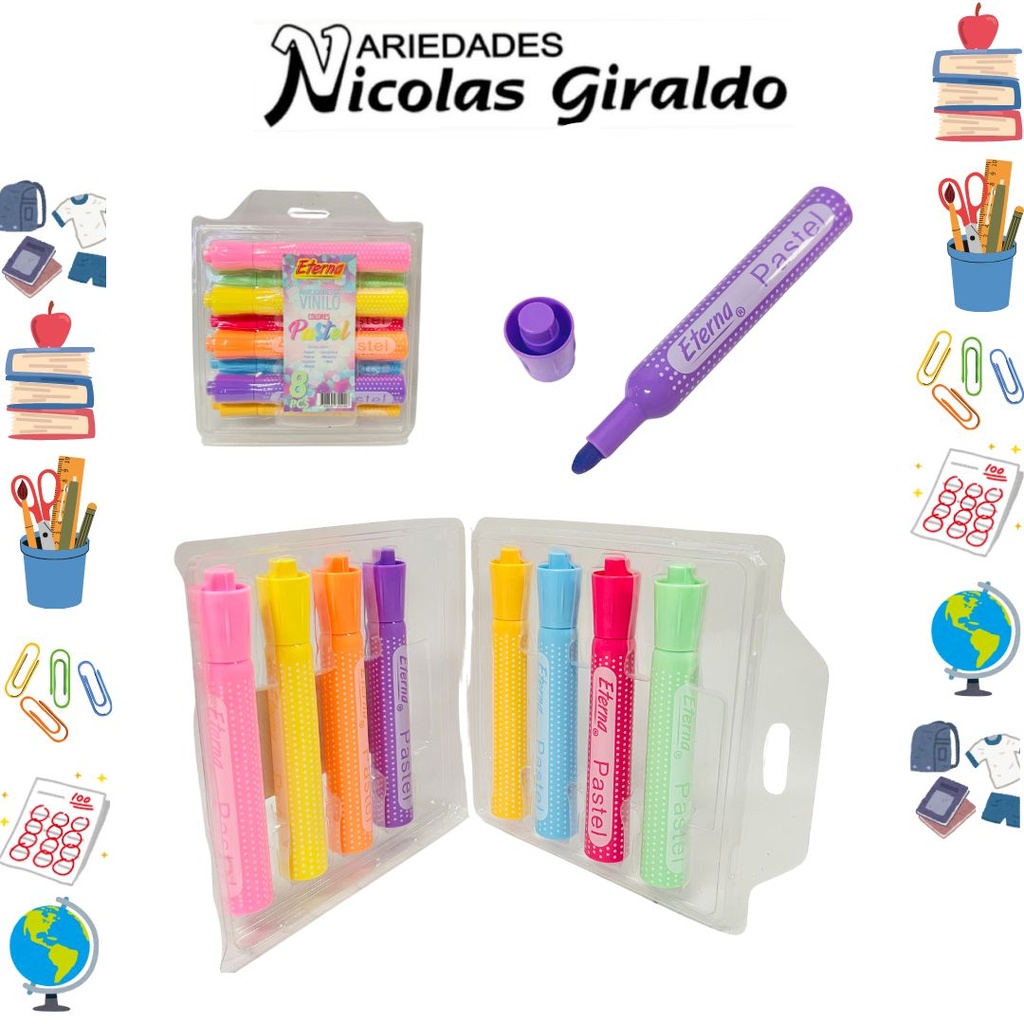Marcador vinilo pastel x8 eterna