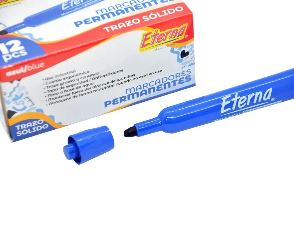 Marcador permanente azul caja x12 eterna (UND $950)
