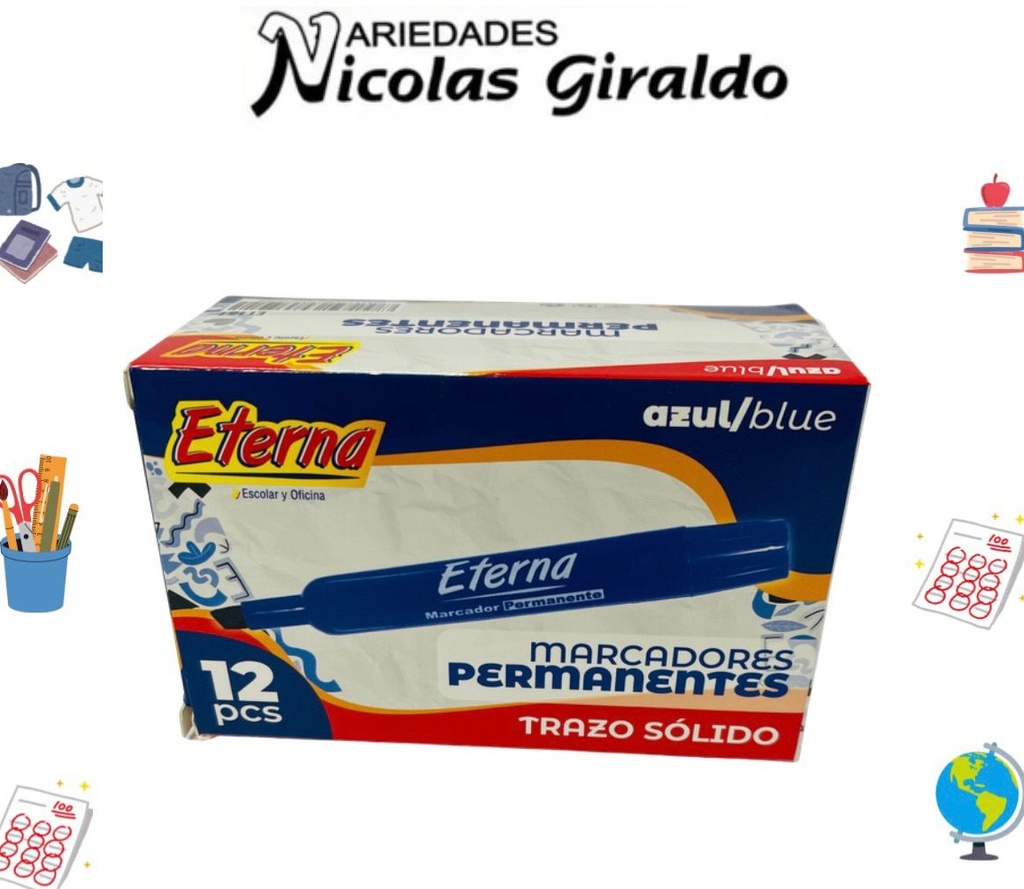 Marcador permanente azul caja x12 eterna (UND $950)
