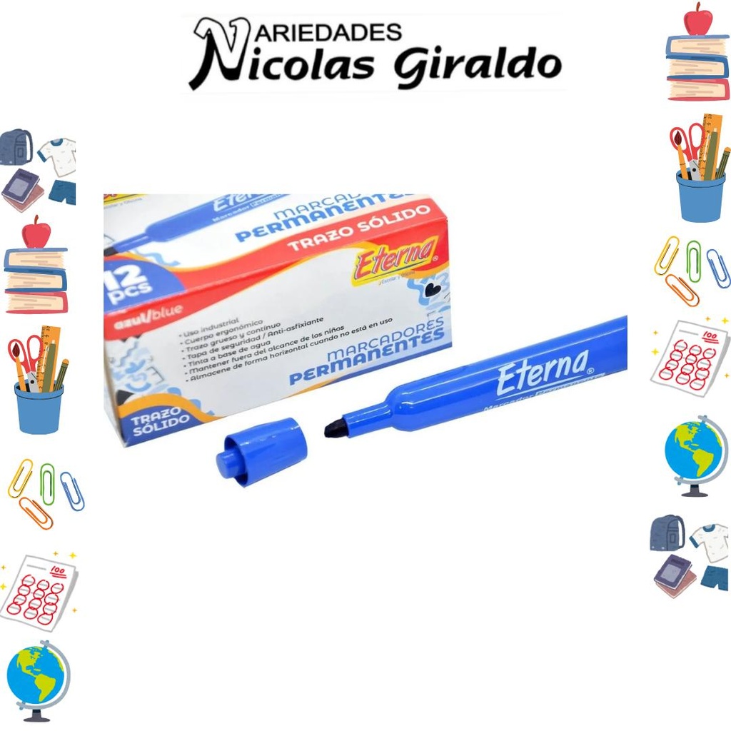 Marcador permanente azul caja x12 eterna (UND $950)