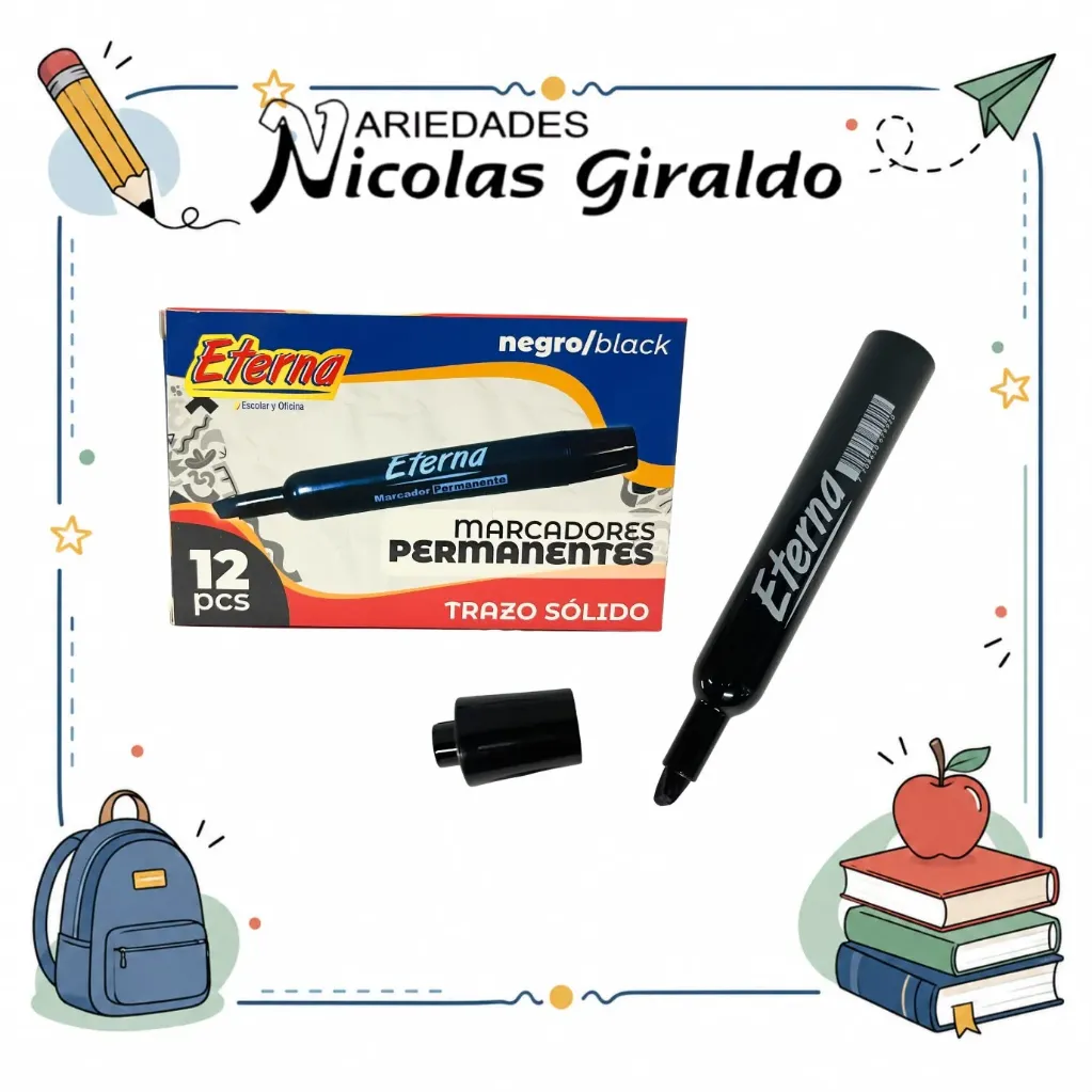 [ET149] Marcador permanente negro eterna caja x12 