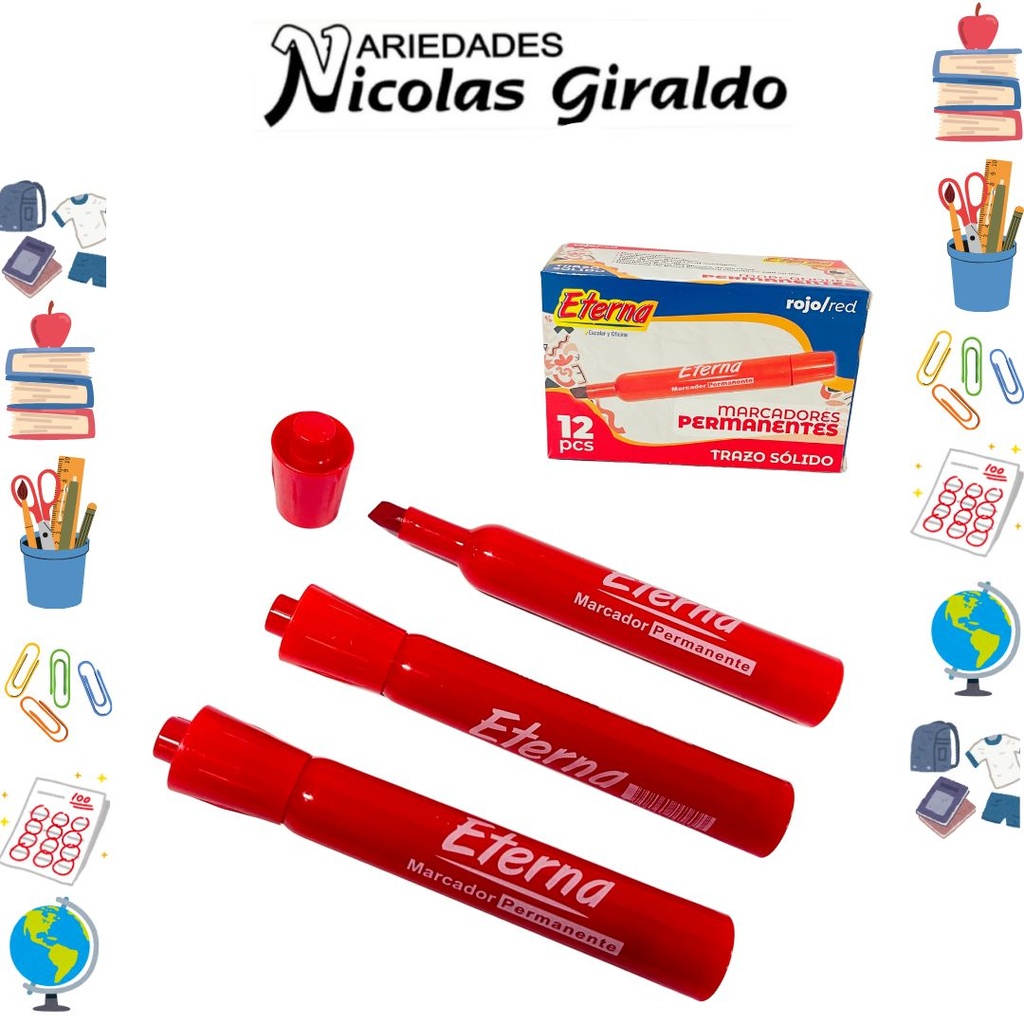 Marcador permanente rojo caja x12 eterna 
