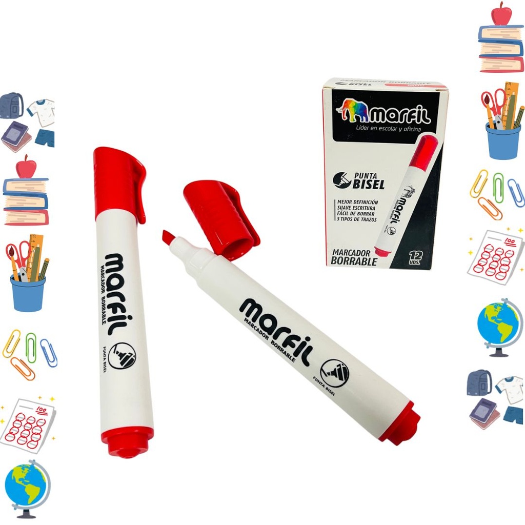 Marcador borrable rojo caja x12 marfil 