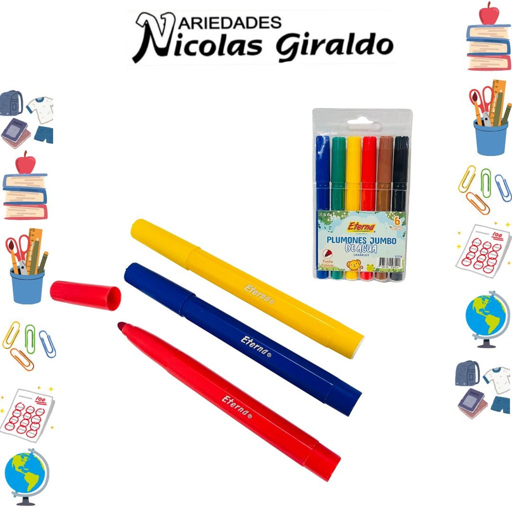 Marcador plumon jumbo lavable x6 eterna