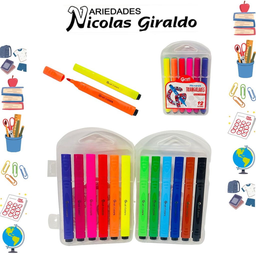 Marcador plumon triangular x12 graficolors 