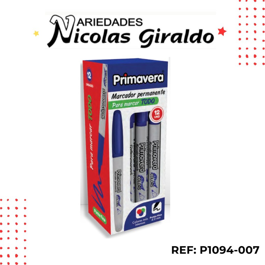 Marcador punta delgada azul caja x12 primavera 