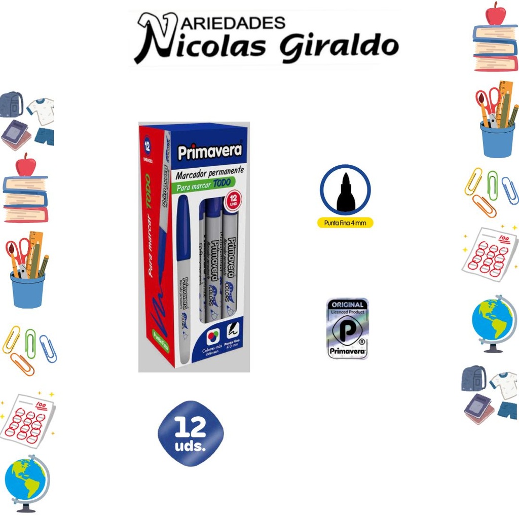 Marcador punta delgada azul caja x12 primavera 