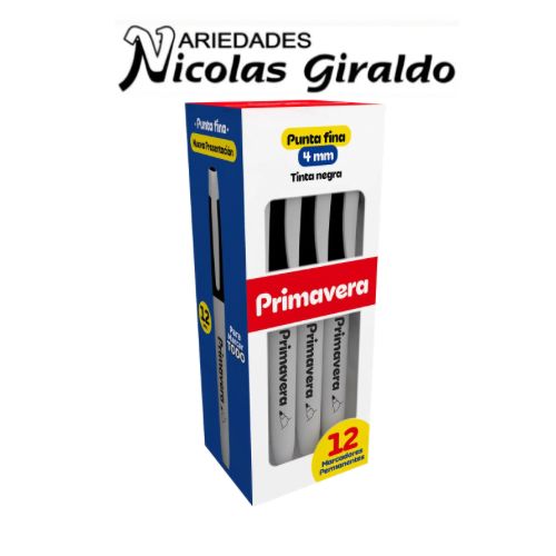 Marcador punta delgada negro caja x12 primavera 