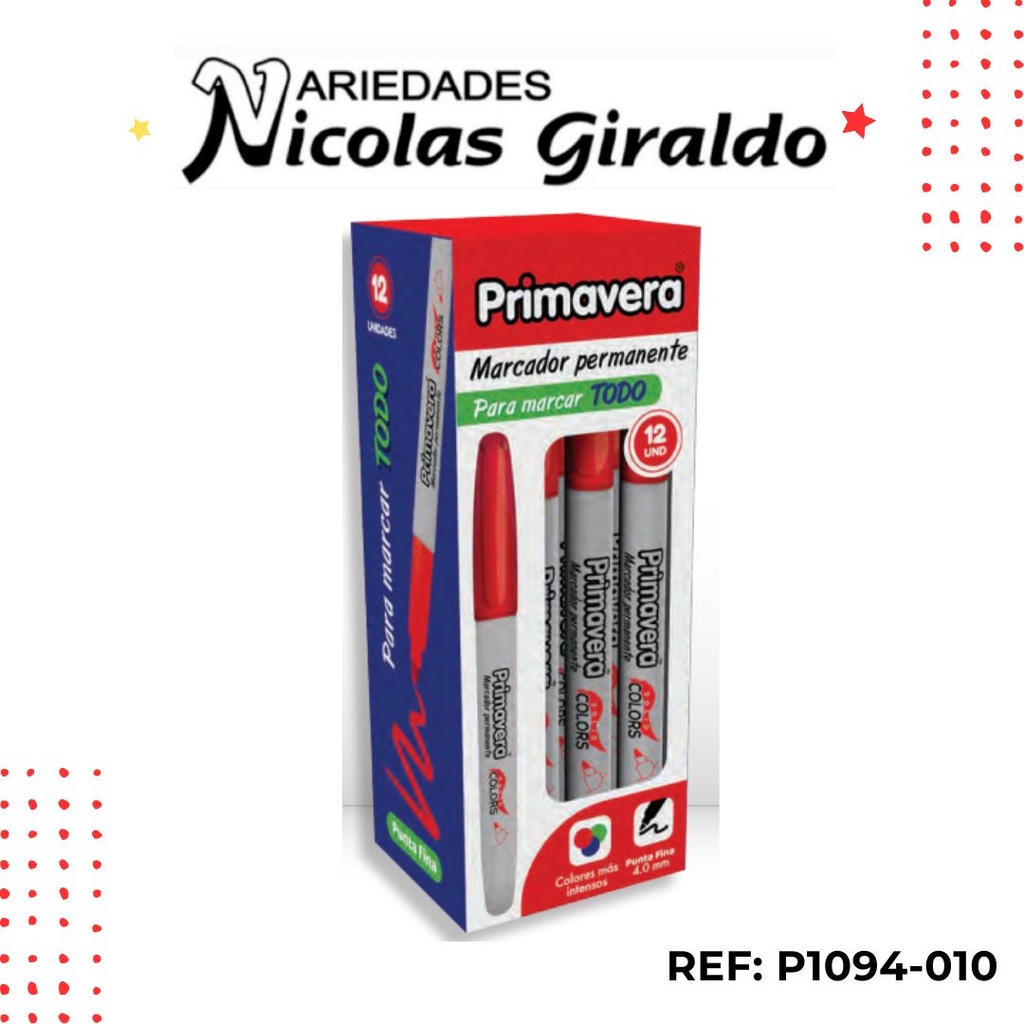 Marcador punta delgada rojo caja x12 primavera 