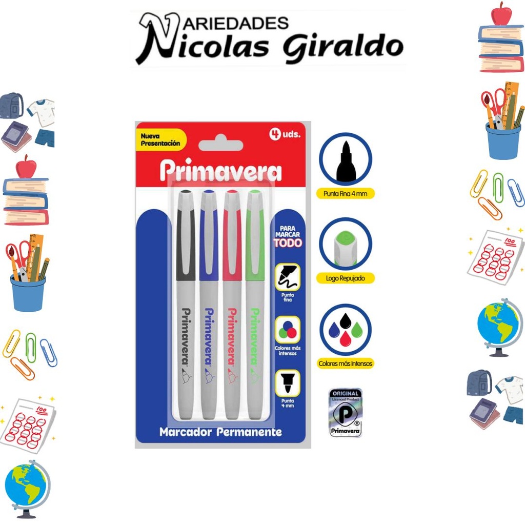 Marcador punta delgada x4 primavera