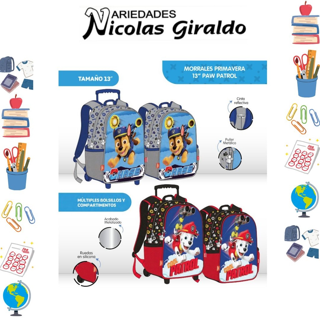 Morral primavera personaje pequeño paw patrol niño