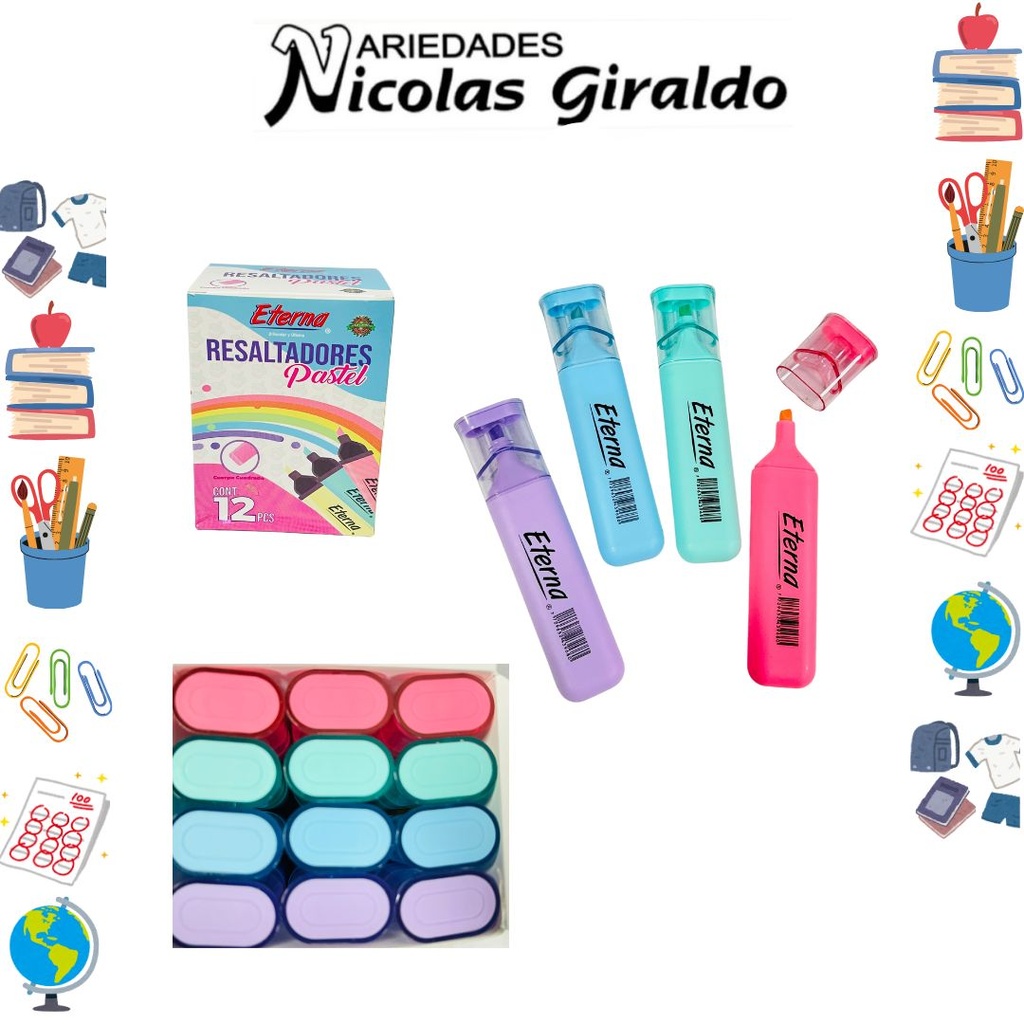 Resaltador eterna colores pastel caja x12