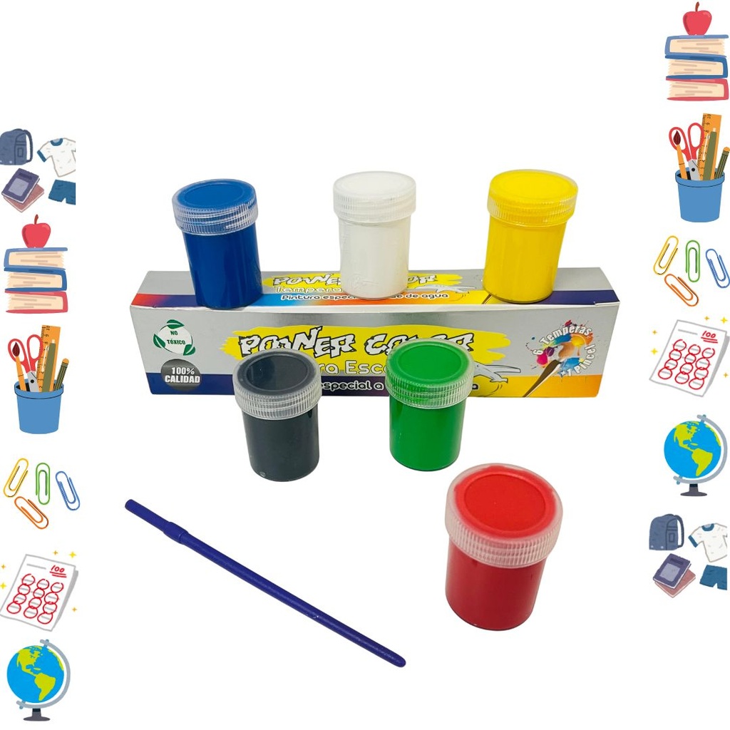 Tempera acrilica color primarios x6 