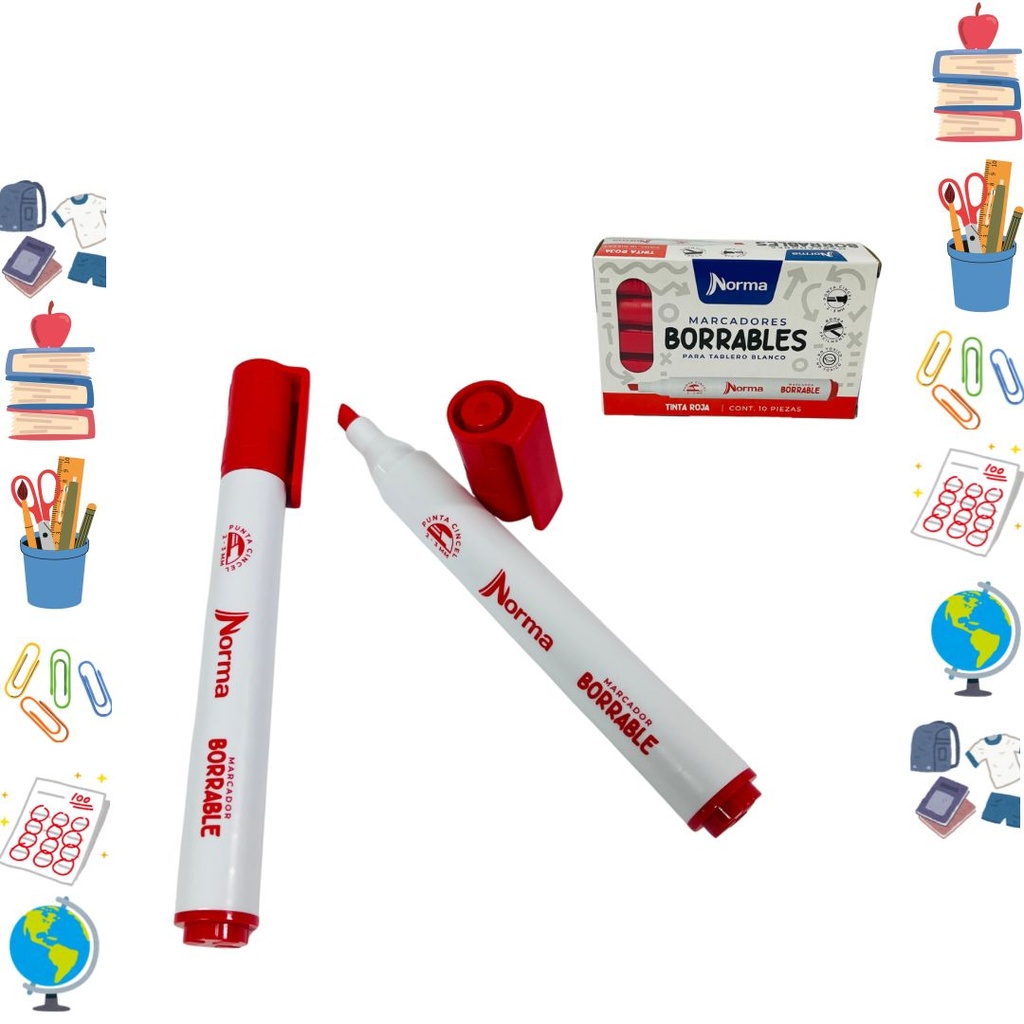 Marcador borrable norma rojo caja x10 