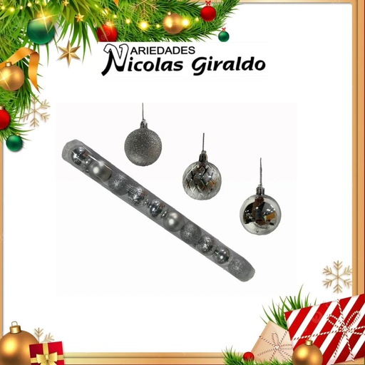 [J840S] @BOLA NAVIDEÑA 6CM X10 PLATA