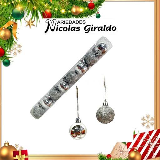 [A1142] @BOLA NAVIDEÑA MINI TUBO X8 PLATA