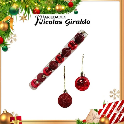 [A1138] @BOLA NAVIDEÑA MINI TUBO X8 ROJA 
