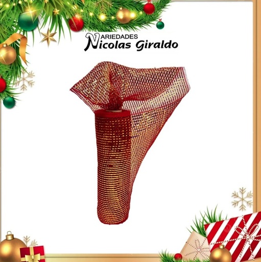 [VNG-102RR] @MALLA DECORATIVA 26CM 8 YARDAS ROJA DORADA