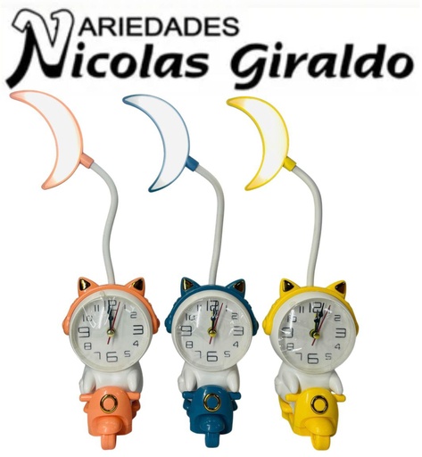 [PTQ1307] Lampara led gato con reloj