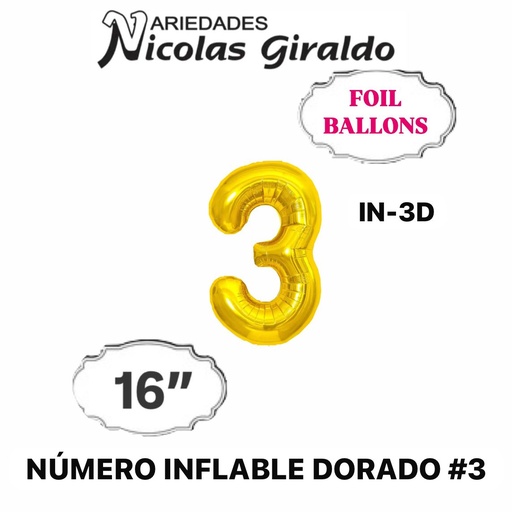 [05-135] @(DF-013) Numero inflable dorado #3 