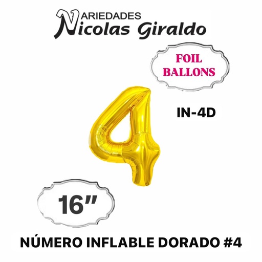 [2D-1751D-4] (05-136)Numero inflable dorado #4