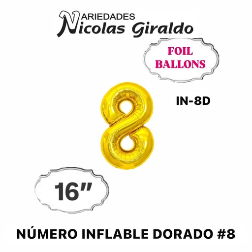 [2D-1751D-8] (05-140) Numero inflable dorado #8